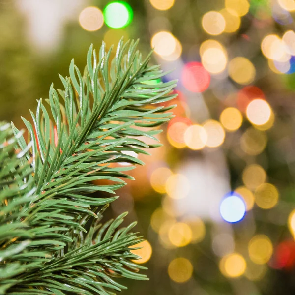 Χριστουγεννιάτικη Διακόσμηση Χριστουγεννιάτικο Δέντρο Υποκατάστημα Close Και Την Πρωτοχρονιά Πολύχρωμα — Φωτογραφία Αρχείου