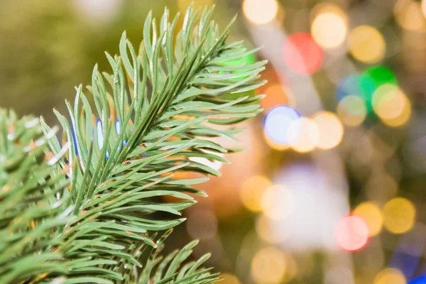 Χριστουγεννιάτικη Διακόσμηση Χριστουγεννιάτικο Δέντρο Υποκατάστημα Close Και Την Πρωτοχρονιά Πολύχρωμα — Φωτογραφία Αρχείου