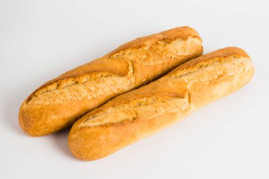 French baguettes on a white background with copy space.