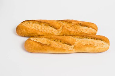 French baguettes on a white background with copy space.