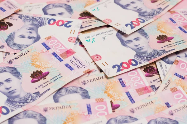 Para Geçmişi Yakın Plan Bir Sürü Fatura Birçok Ukrayna Hryvniası — Stok fotoğraf