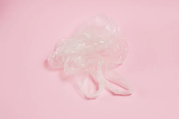 Saco Plástico Fundo Papel Rosa Conceito Dia Terra Zero Desperdício — Fotografia de Stock
