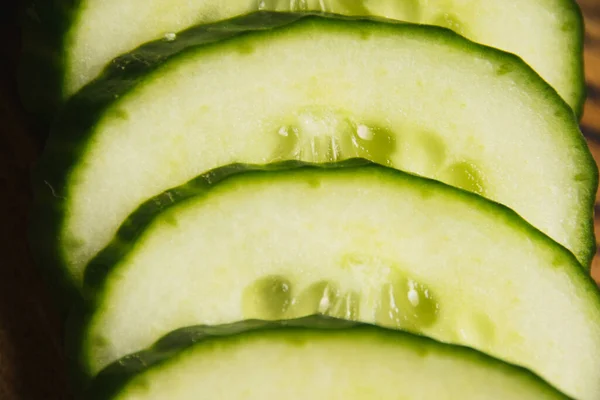 Flatlay Slices Juicy Cucumber Macro Concept Healthy Eating — Stock Photo, Image