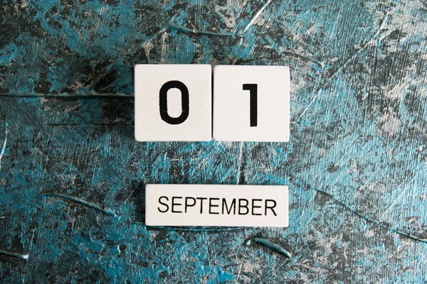 Calendario Madera Sobre Fondo Oscuro Fecha Septiembre Día Del Saber — Foto de Stock