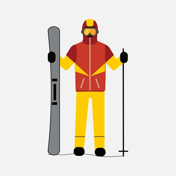 Homme Avec Planche Ski Équipement Ski — Image vectorielle