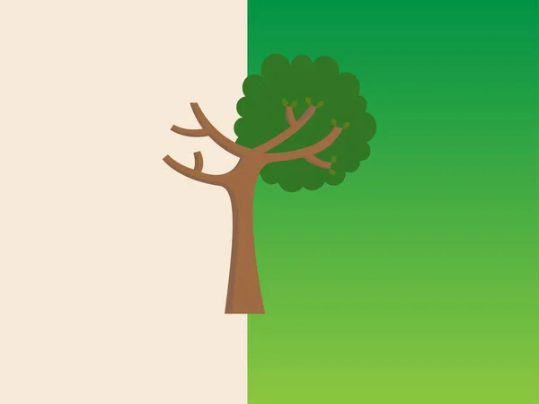 Drzewo Pół Zielone Pół Suche Koncepcja Zmiany Klimatu — Wektor stockowy