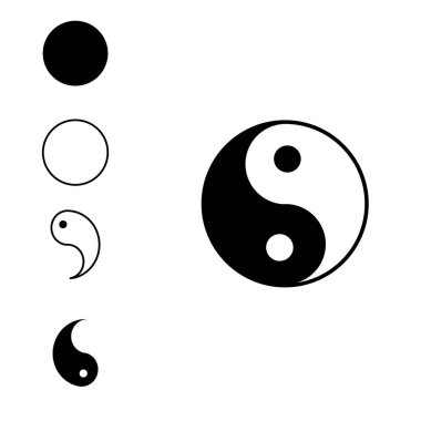 Yin and yang together and separate symbols on white background 