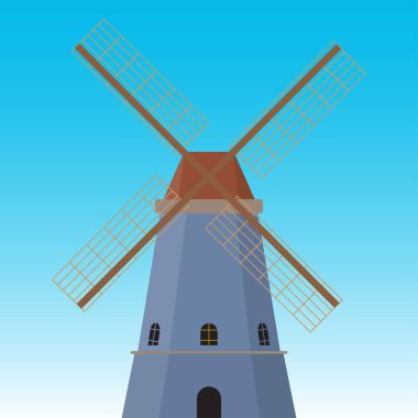 Vector illustration of a windmill against blue sky