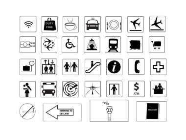 Set of thirty two airport signs and symbols