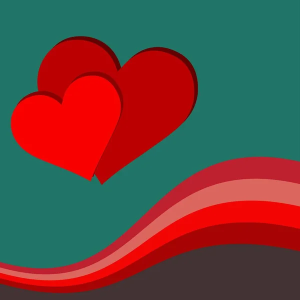 Ημέρα Του Αγίου Βαλεντίνου Κόκκινες Καρδιές Πράσινο Φόντο — Διανυσματικό Αρχείο