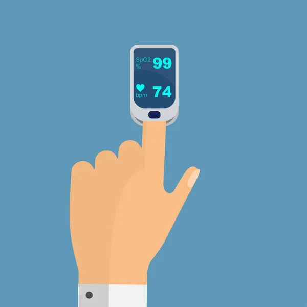 指尖脉冲血氧计用于检测患者脉搏率和血氧饱和度 — 图库矢量图片