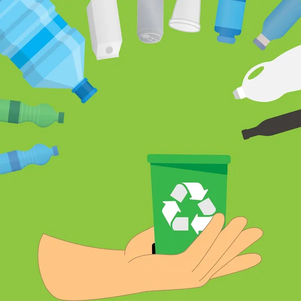 Mână Care Deține Coș Simbol Reciclare Containere Fabricate Din Diverse — Vector de stoc