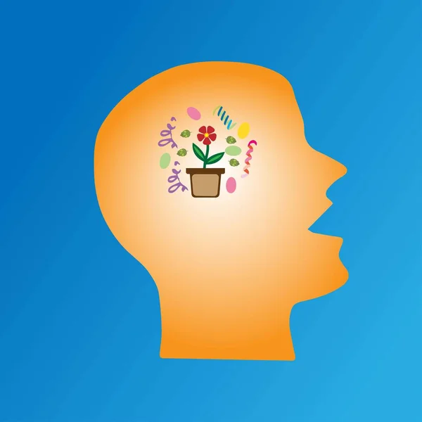 Κεφάλι Ενός Ατόμου Ένα Λουλούδι Μια Κατσαρόλα Μέσα Ψυχική Υγεία — Διανυσματικό Αρχείο