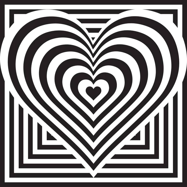 Siyah Beyaz Kalp Kare Şekilli Soyut Geometrik Desen — Stok Vektör