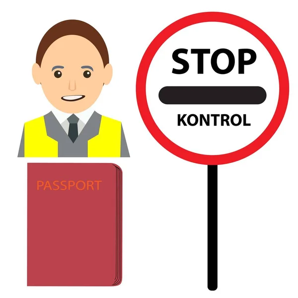 표지판 Stop Kontrol Customted Officer Passports — 스톡 벡터