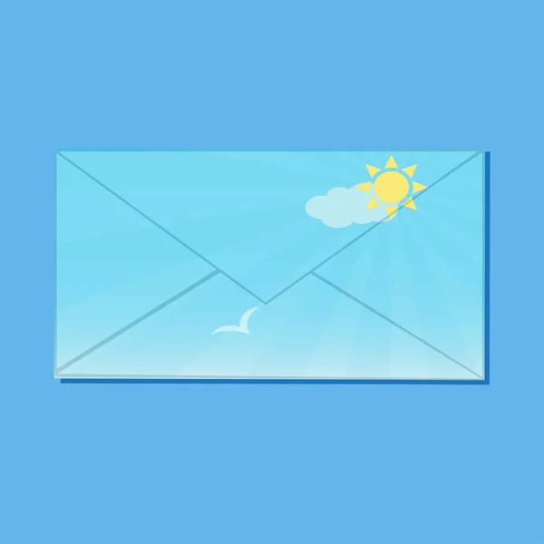 Enveloppe Fermée Avec Soleil Ciel Nuage Oiseau — Image vectorielle