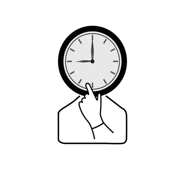 Carácter Una Persona Con Reloj Lugar Cabeza — Vector de stock