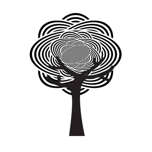 Дерево Абстрактным Рисунком Черно Белыми Волнистыми Линиями Кругов Кривых — стоковый вектор