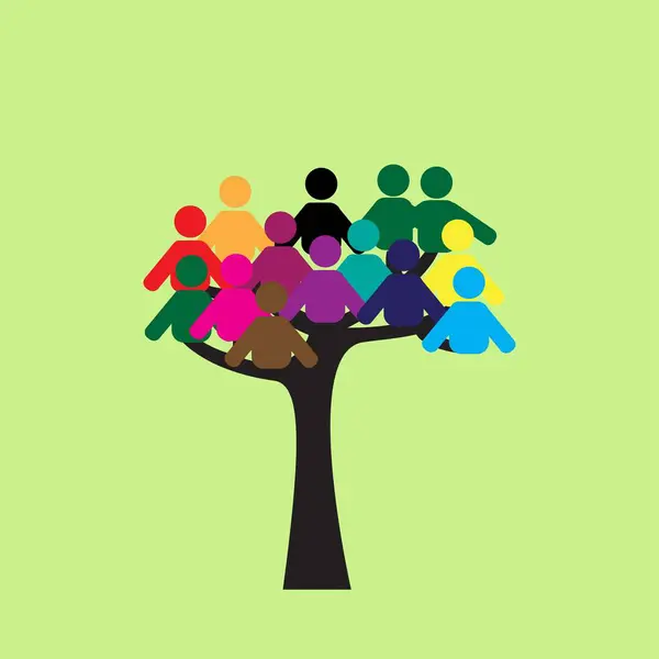 Dallarında renkli insanlar olan ağaç gövdesi.