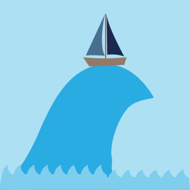 Boat riding a huge wave clipart