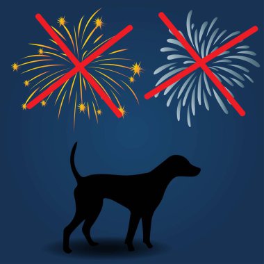 Havai fişeklerin üzerinde kırmızı haç yasaklama işareti ve köpek silueti var.