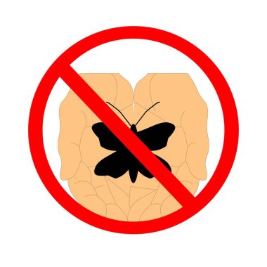 Kırmızı yasak çemberinde bir kelebeğin siluetini tutan eller kelebek kavramını toplamaz.