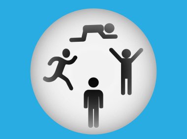 Farklı faaliyetlerde bulunan dört kişinin siluetlerinin bulunduğu beyaz tuş