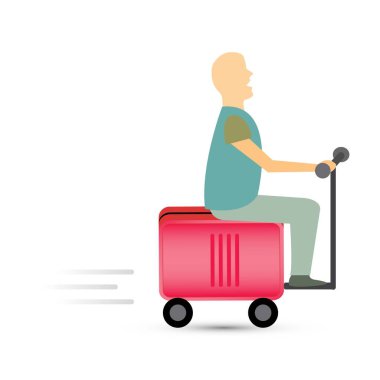 Man riding a smart electric suitcase  clipart