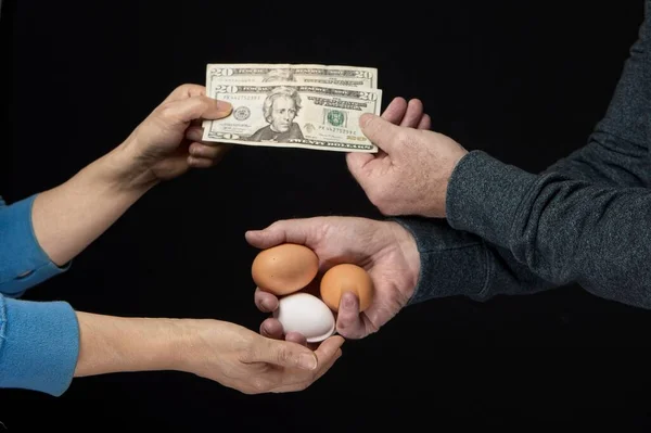 Concept Photo Showing Just How Expensive Eggs Exchanging Three Eggs — Zdjęcie stockowe