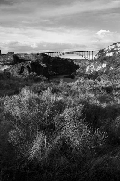 Μια Ασπρόμαυρη Φωτογραφία Τοπίου Της Γέφυρας Perrine Πάνω Από Τον — Φωτογραφία Αρχείου