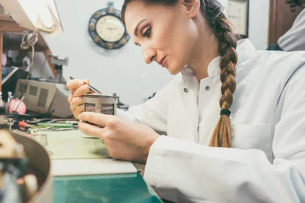 Diligent Woman Watchmaker Working Diligently Repairing Watch — Stock Photo, Image