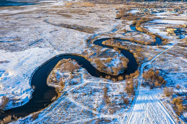 Winter Bovenaanzicht Naar Rivier Udy Bocht Vallei Oekraïne — Stockfoto