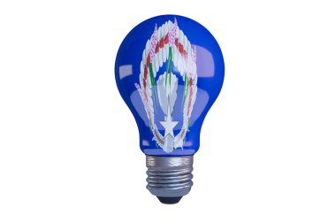 A bold blue light bulb with the detailed design of Micronesia's flag radiating light and unity. clipart