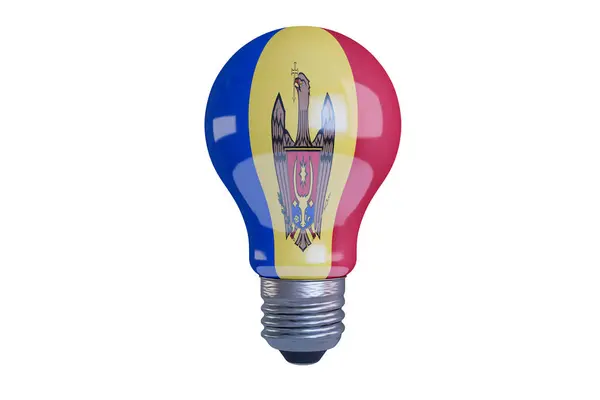 Освітлена Лампа Традиційним Гербом Молдови Яскравому Триколорному Тлі — стокове фото