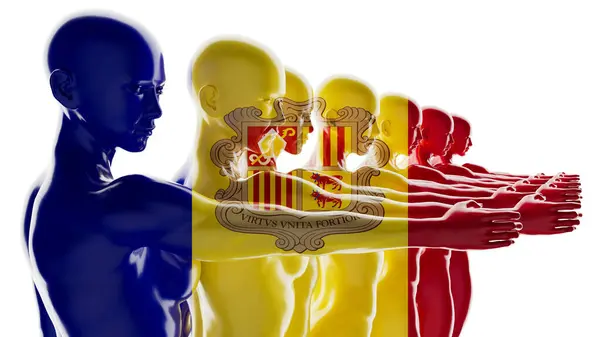 Una Sorprendente Alineación Figuras Transición Través Paleta Bandera Andorrana —  Fotos de Stock
