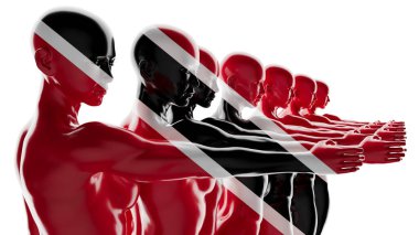 Trinidad ve Tobago 'nun bayrağının renginde figürler sıralanıyor.