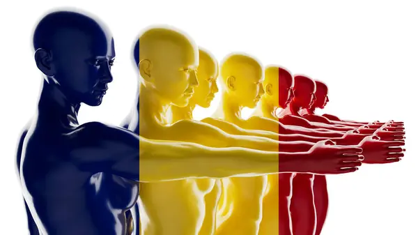 Lidské Siluety Vystíněné Čadských Vlajkových Barvách Ukazující Jednotu Rozmanitosti Síle — Stock fotografie