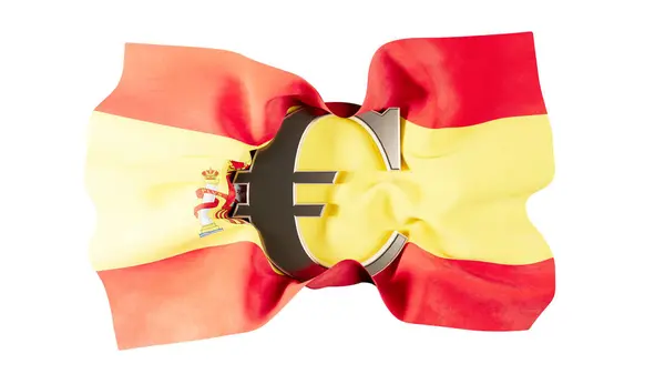 Хвилі Іспанського Прапора Знаком Євро Підкреслюють Язок Країни Європейською Валютою — стокове фото