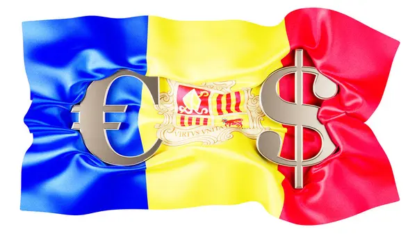 Uma Composição Impressionante Sinais Euro Dólar Sobre Ousada Bandeira Tricolor — Fotografia de Stock