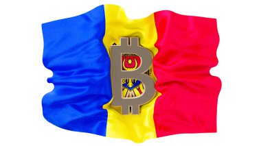 Bu resim, Doğu Avrupa ekonomilerinde kripto para biriminin benimsenmesini sembolize eden Moldova bayrağıyla sorunsuz bir şekilde entegre edilmiş Bitcoin sembolünü vurguluyor.