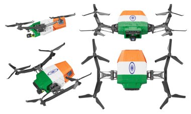 Gelişmiş insansız hava araçlarının ele geçirilmesi, her biri Ashoka Çakrası ile birlikte beyaz ve yeşil safranı gururla taşıyor, zıt bir zemine karşı, onların son model tasarımlarını ve ulusal gururlarını ön plana çıkarıyor..