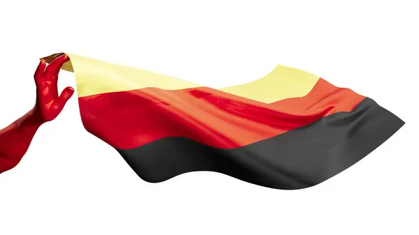 Cores Vivas Bandeira Alemanha Capturada Meio Onda Por Uma Mão — Fotografia de Stock