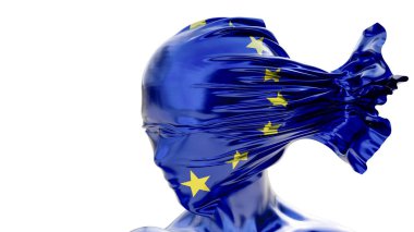 AB bayrağının yıldızlarına sarılı dinamik heykel biçimi, birlik ve çeşitlilik ruhunu somutlaştırıyor