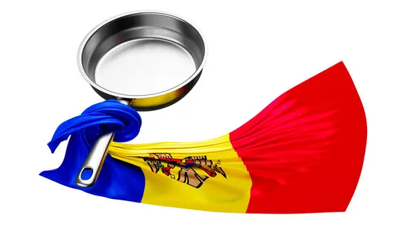 Die Flagge Andorras Entfaltet Sich Künstlerisch Aus Einer Pfanne Und — Stockfoto