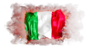 İtalya bayrağı tutkulu dalgalar halinde dalgalanır, yeşil, beyaz ve kırmızı dumanlı bir dumanlı peçenin arasında, zengin ulusların mirasını somutlaştırır