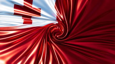  Tongan bayrağının dinamik ve dalgalı bir temsili canlı kırmızı bir zemin ve belirgin beyaz haç içeriyor..