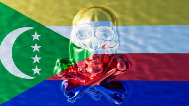 Saydam bir kafatası ile Comoros bayrağının canlı renklerini harmanlayan dijital bir sanat eseri, ulusun birlik ve ebedi ruhunu temsil ediyor.