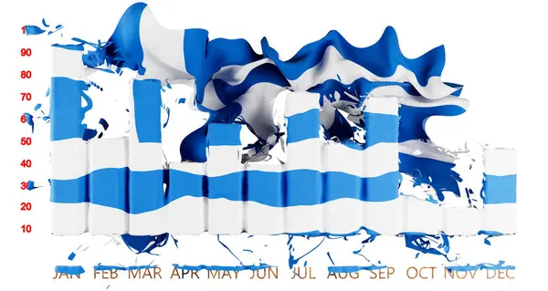 Artistic Rendition Greek Flag Waving Atop Economic Bar Chart Juxtaposed — Stock Photo, Image