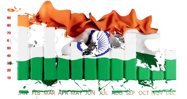 Abstract Digital Art Featuring Indian Flag Merging Bar Graph Symbolizing — Stock Photo, Image