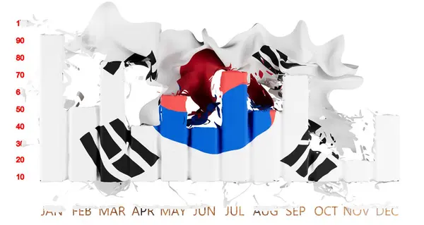 Abstract Representation South Korea Flag Fluctuating Financial Bar Chart Illustrating — Stock Photo, Image
